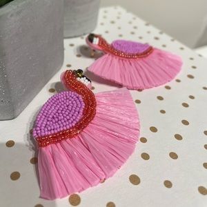 Flamingo Beaded Straw Statement Earrings in Pink Lilac and Red-Orange